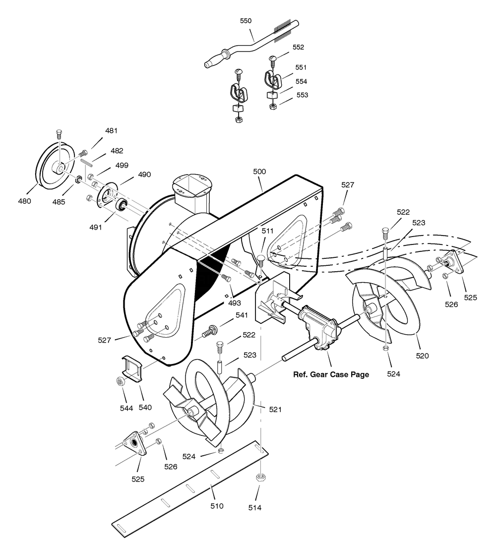 Auger Housing Diagram and Parts List for 626752X16A-ST7526 2006 Briggs and Stratton Snow Blower